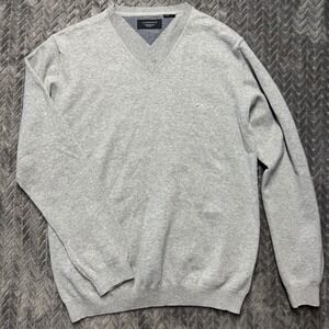 Lindbergh V-Neck Sweater Medium Gray Excellent Black Label Knit Logo (2097)